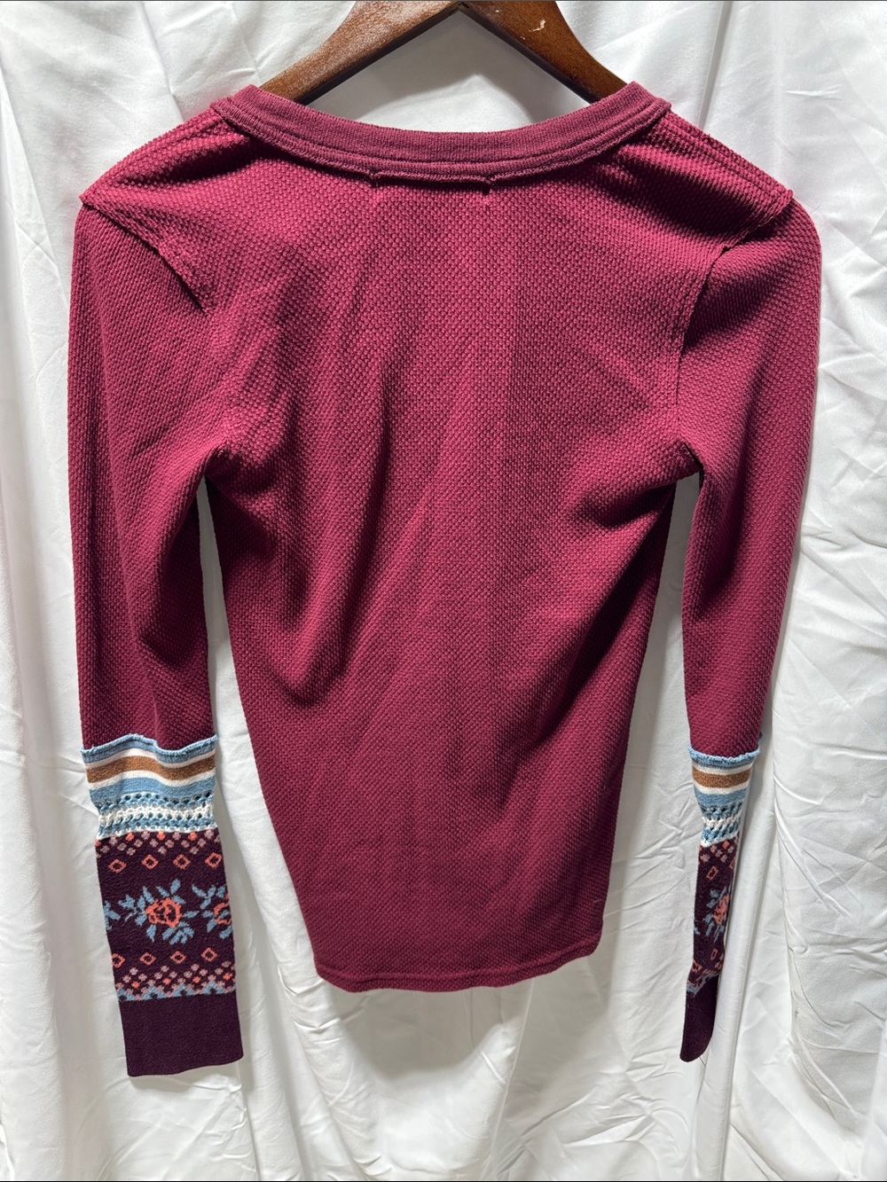 We The Free Plum Waffle-Knit Henley with Patterned Cuffs - Picture 3 of 3